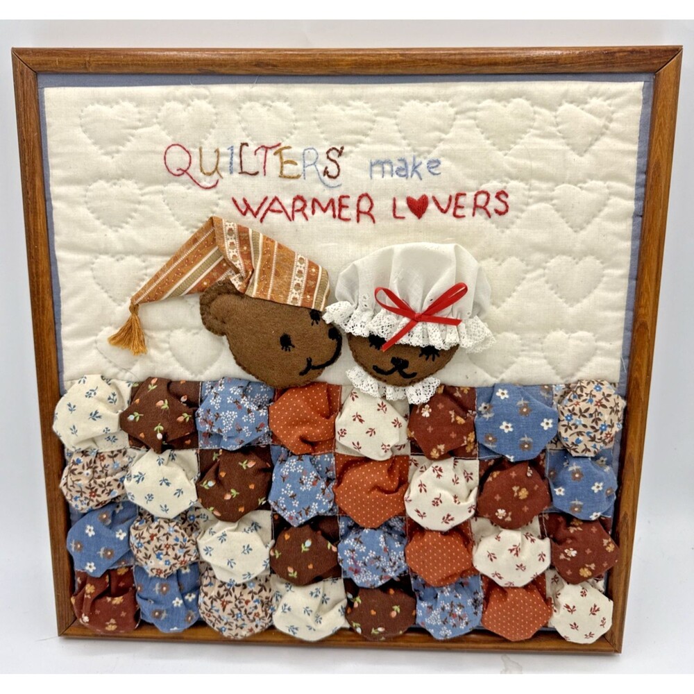 Vintage "Quilters Make Warmer Lovers" Patchwork Yours Truly Finished Framed 13"